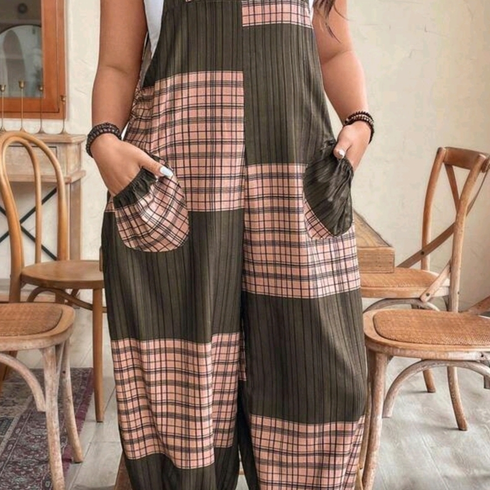 SHEIN Pink and Black Patchwork Jumpsuit